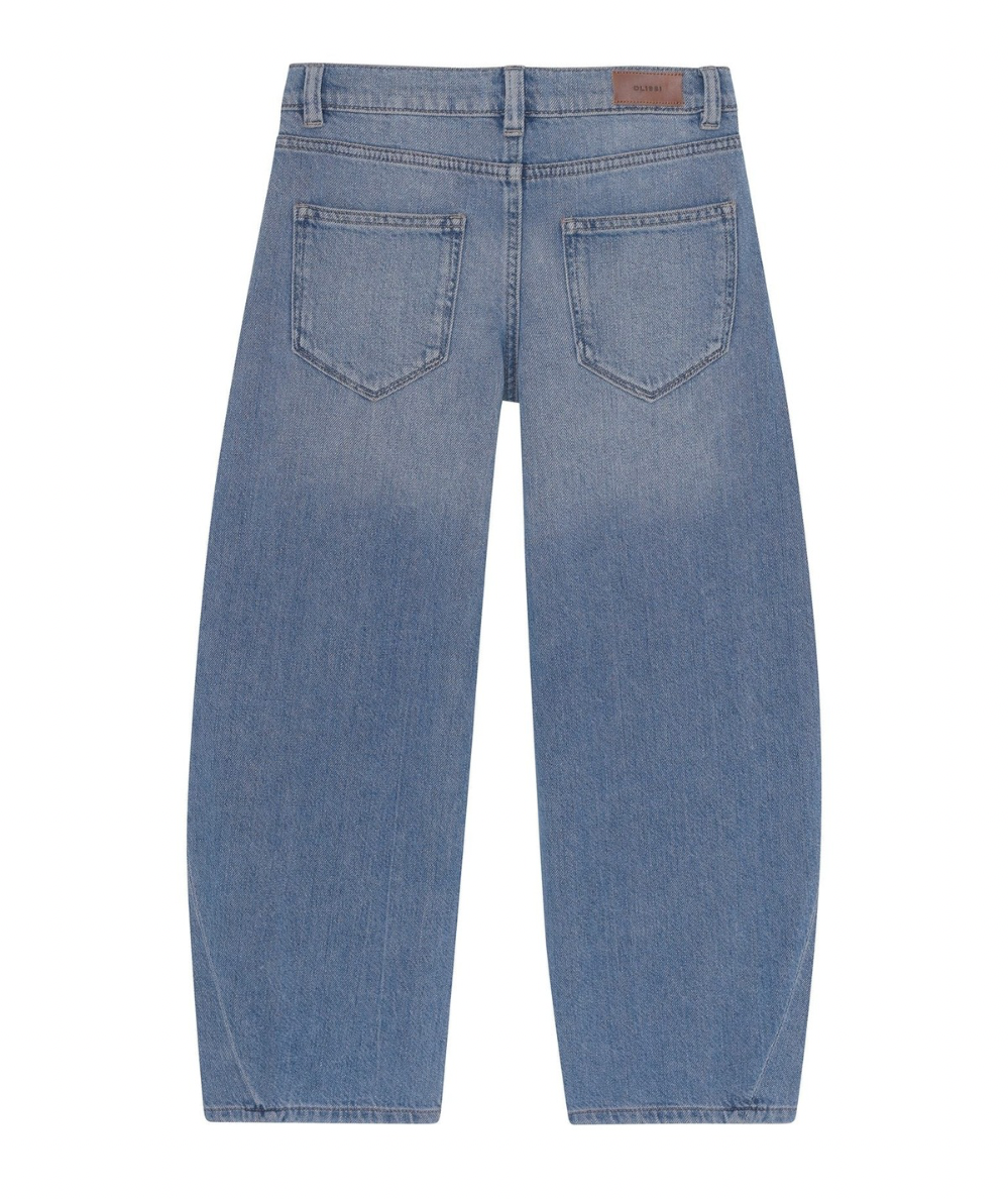 Back view of DL1961 Tween Lilia Barrel Leg Relaxed Jeans in Indigo Rose blue denim wash