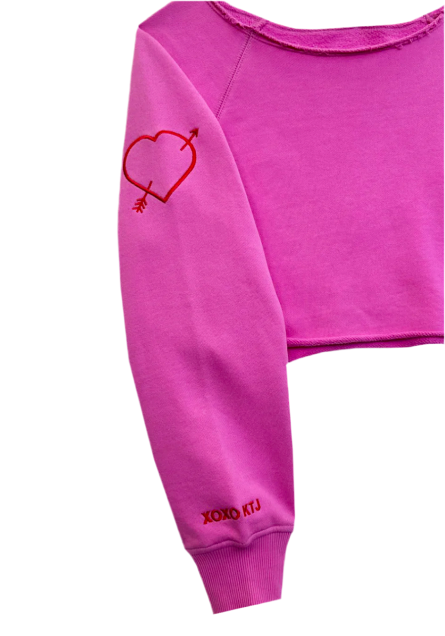 Shane Off-Shoulder Crop Heart Sweatshirt