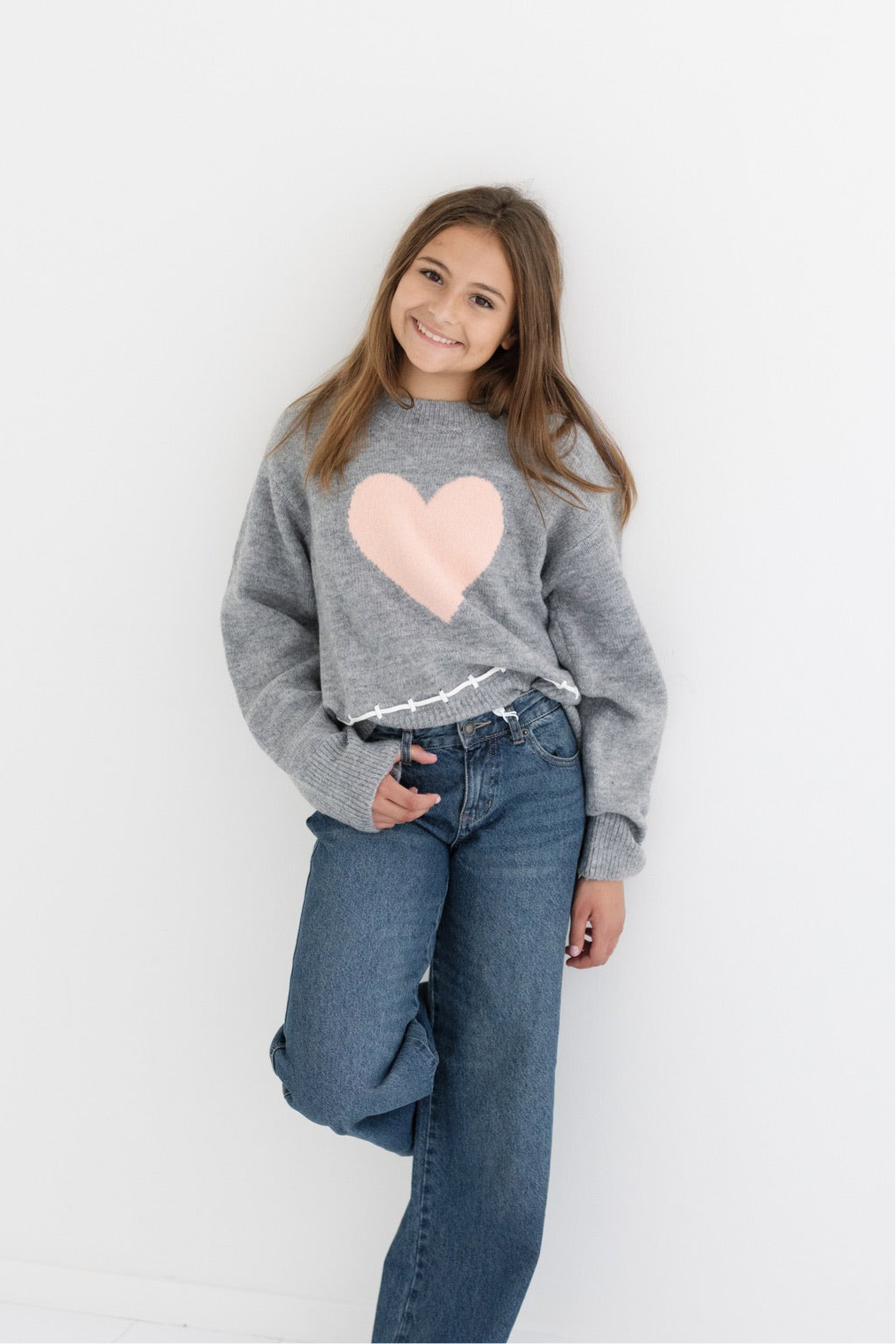 Grey Heart Knit Sweater