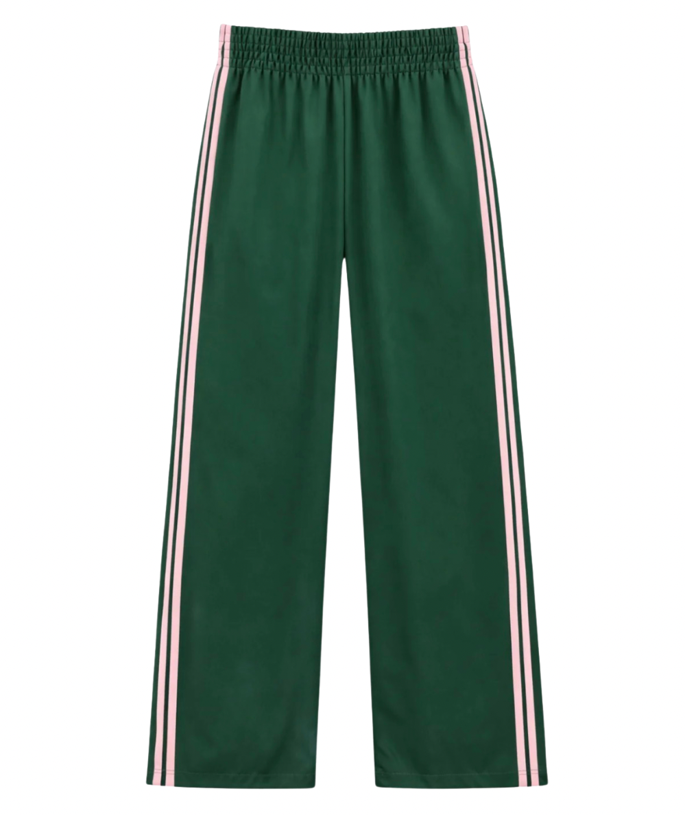 KatieJ NYC Tween Jordyn athletic pants in Pine and Soft Pink with four contrast side stripes and an elastic waistband