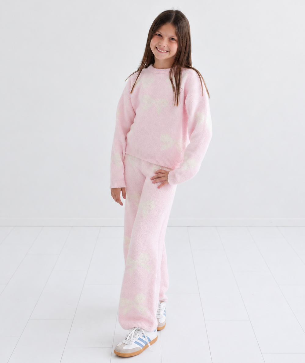 Tween Parker Cozy Wide-Leg Pant in Pink Bow Print