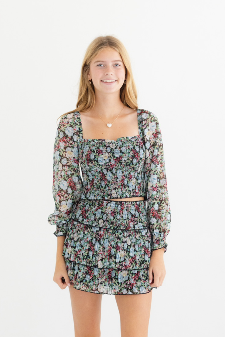 Tween Chloe Sheer Sleeve Floral Top