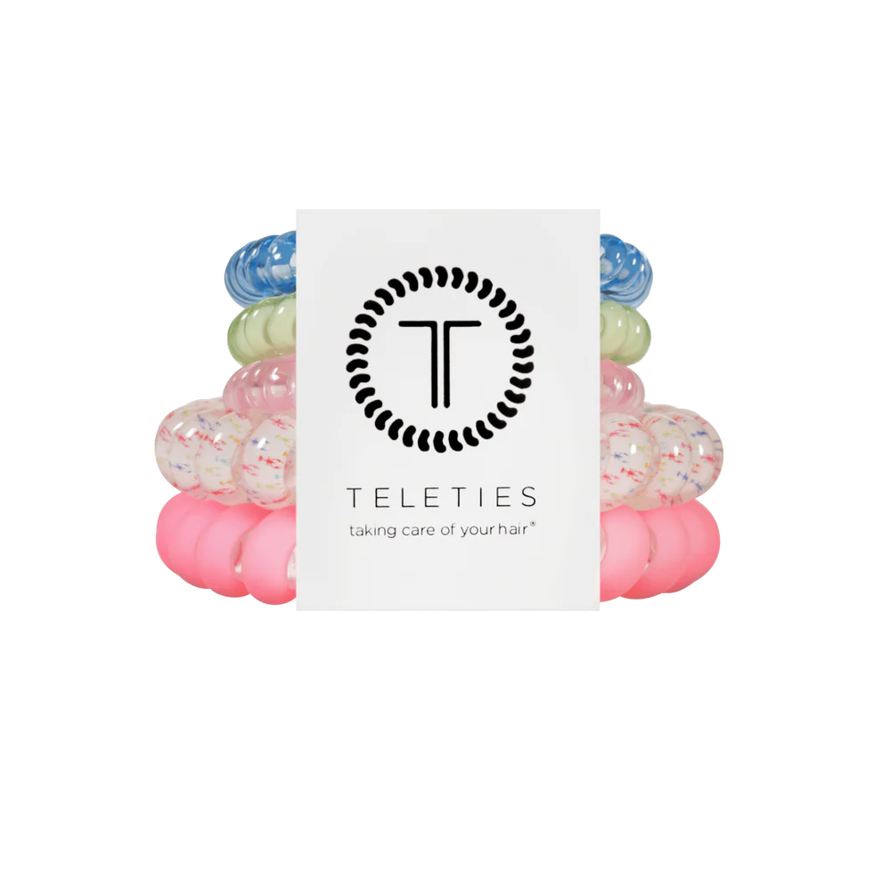 TELETIES Mixed Hair Ties in Pinch Me 5-piece small and large hair tie set