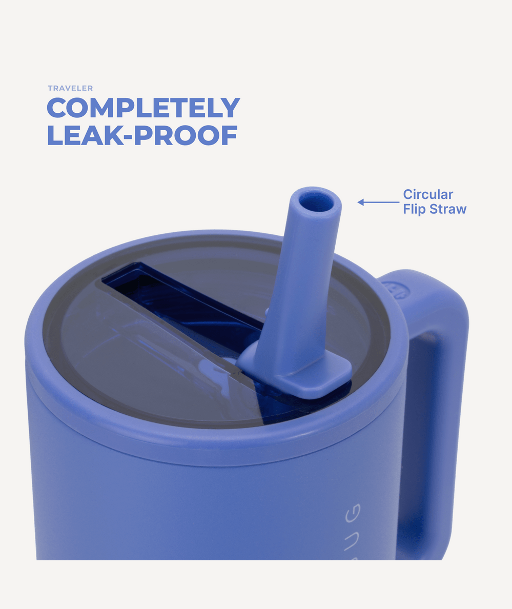 Leak-proof lid with circular flip straw on the Berry Pop HydroJug Traveler tumbler - CAKEWISH.