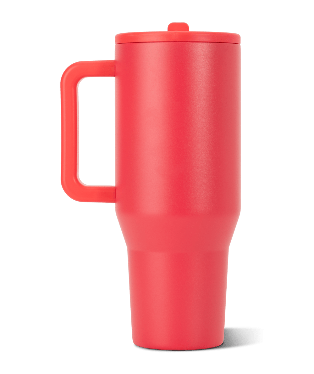 Back view of the Fruit Punch red HydroJug Traveler water tumbler with handle - CAKEWISH.