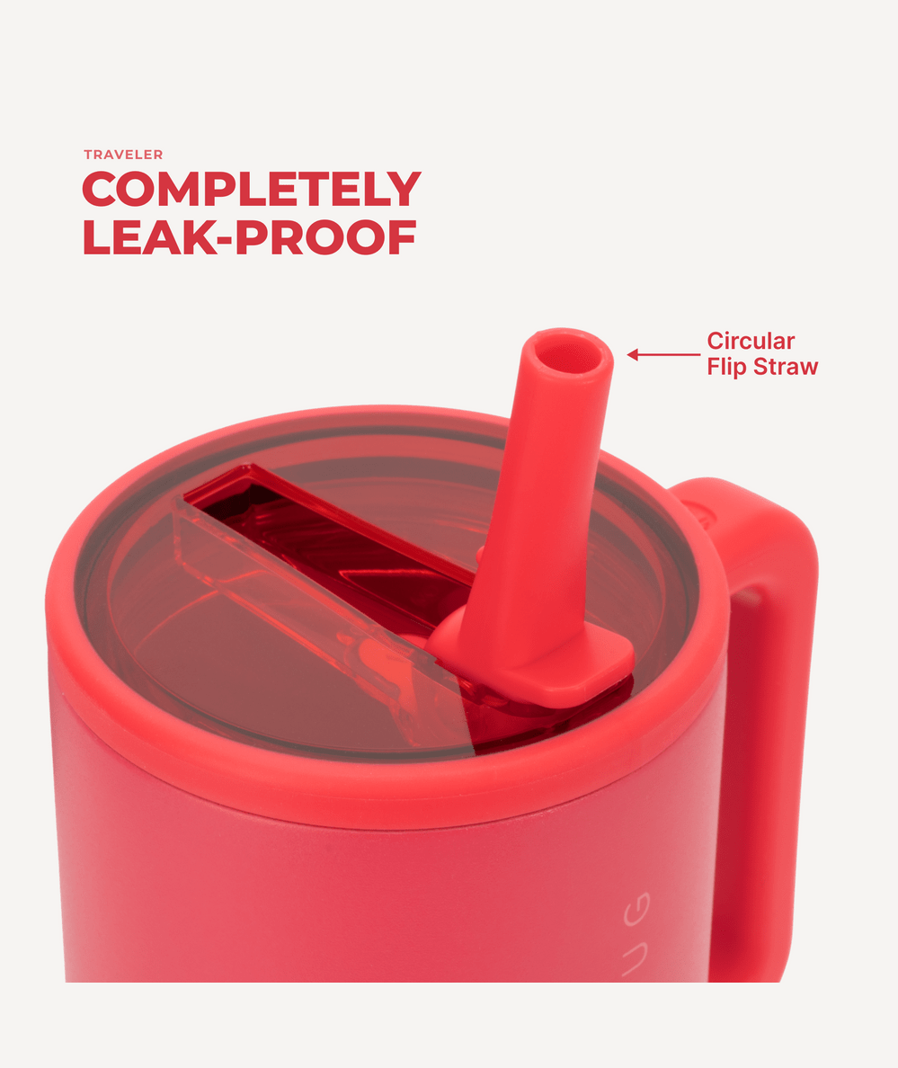 Close-up of the leak-proof flip straw lid on the Fruit Punch HydroJug Traveler - CAKEWISH.