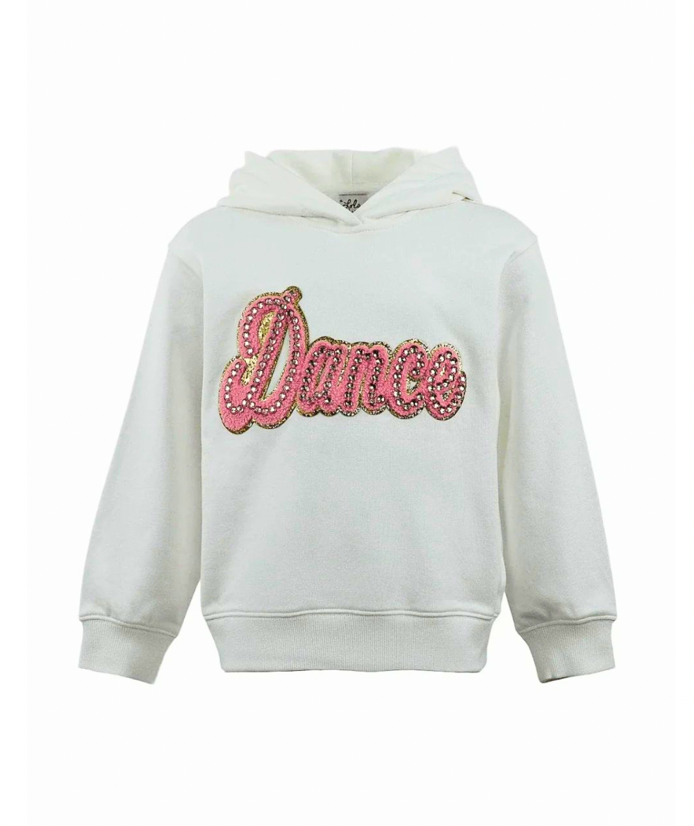 Lola & the Boys Tween Crystal Dance Hoodie in ivory with pink crystal Dance lettering