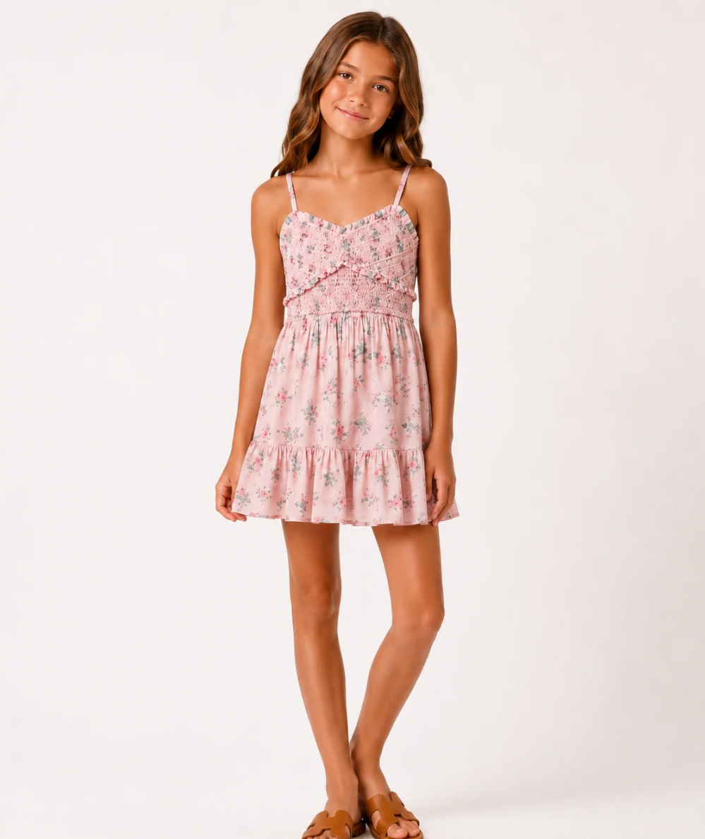 Tween Amrin Smocked Floral Dress