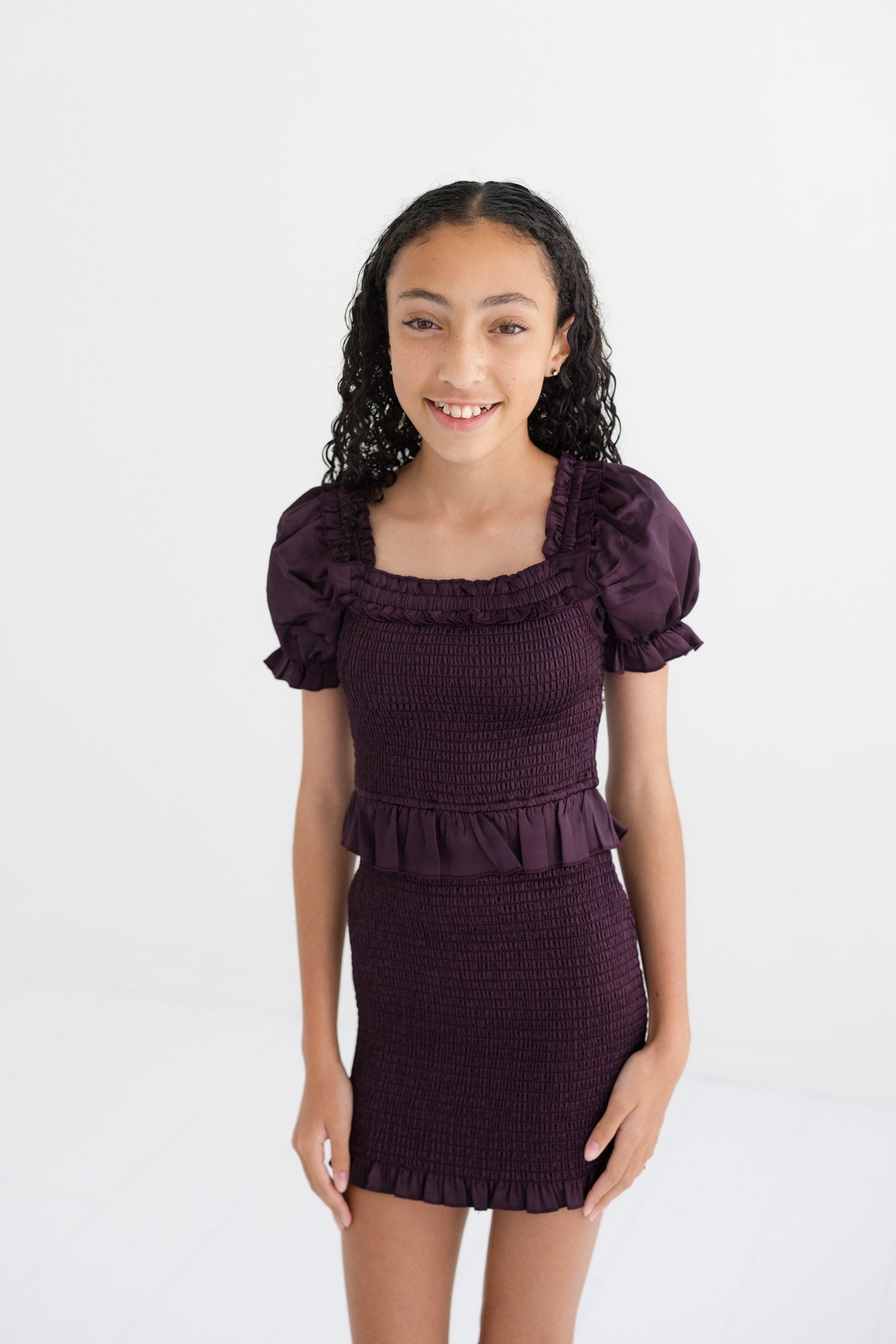 Tween Rayne Puff Sleeve Satin Dress