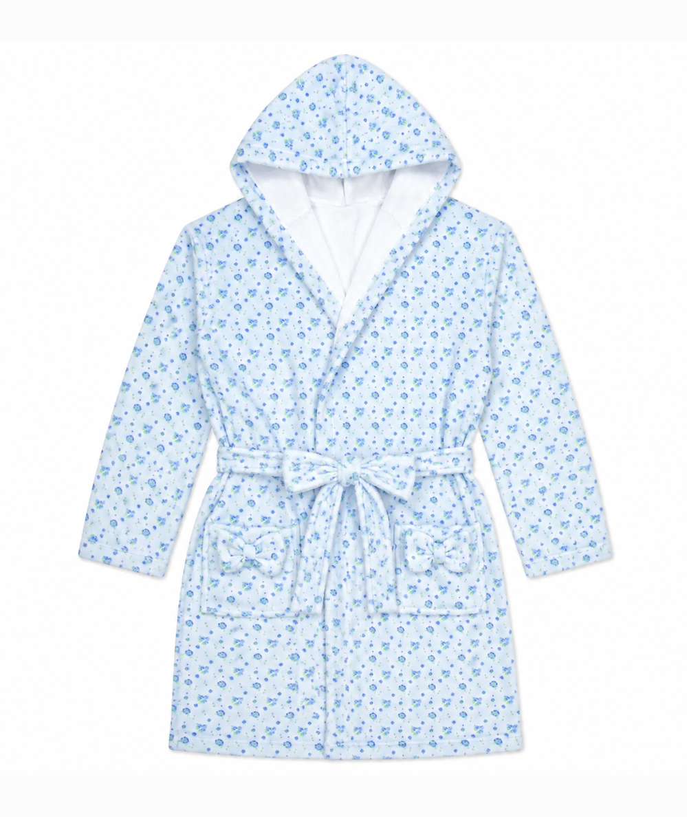 Tween Blue Ditsy Hooded Plush Robe