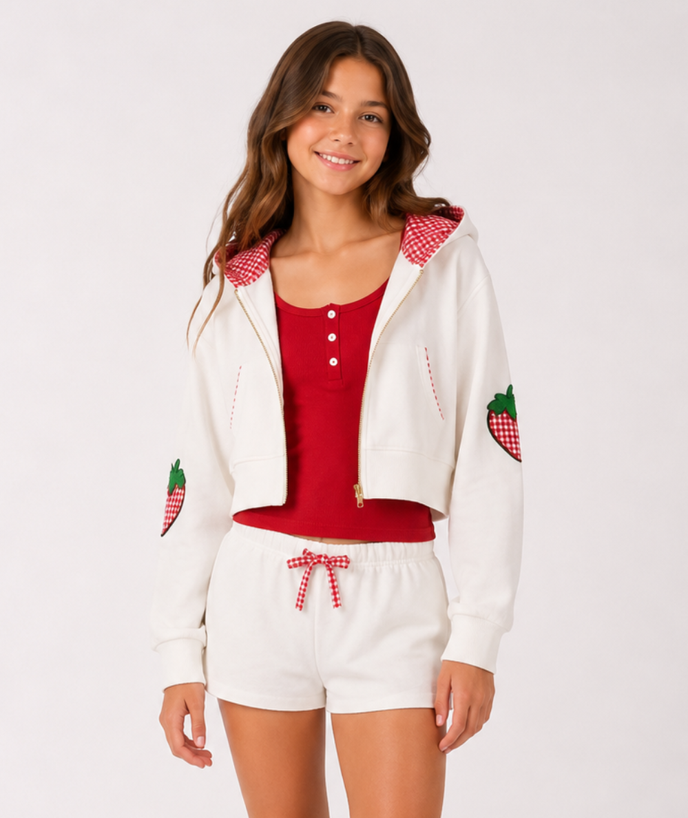Tween Leah Appliqué Crop Zip