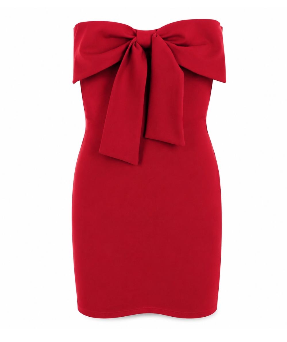 Gold Rush NYC Tween Teddie Bow Dress in Red with an oversized front bow and fitted mini silhouette.