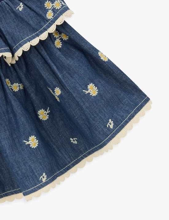 Lucky Daisy Embroidered Denim Top