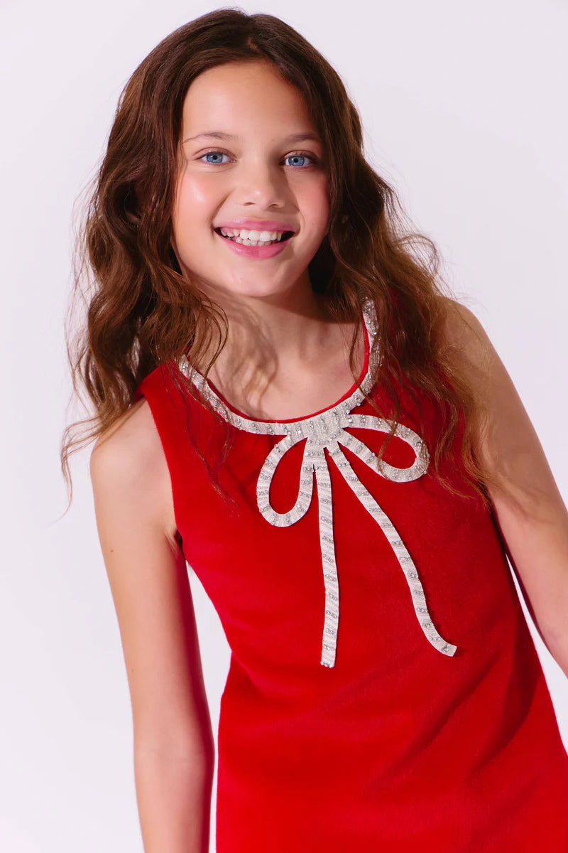 Tween Red Velvet Bow Princess Dress