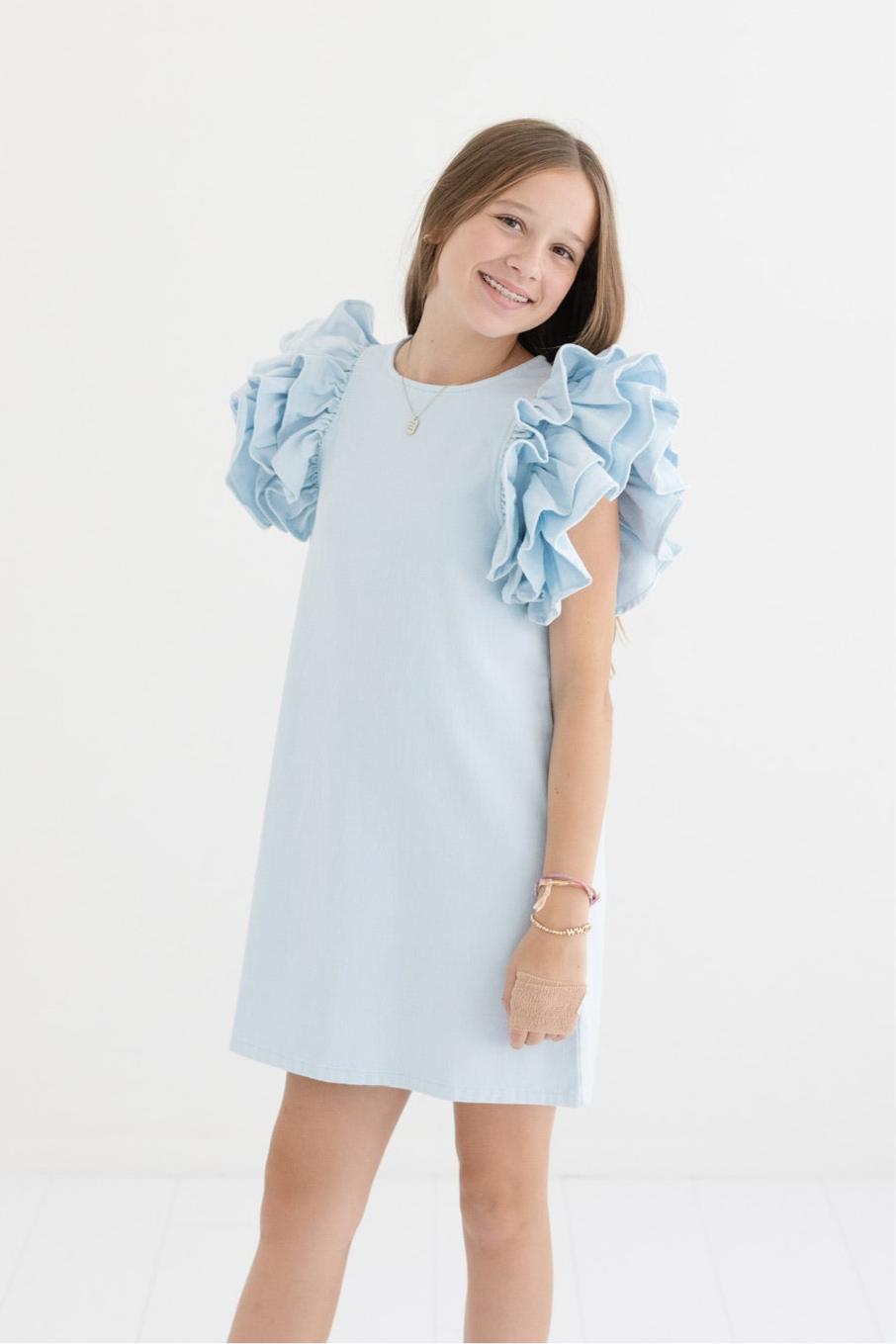 Tween Blue Princess Ruffle Denim Dress