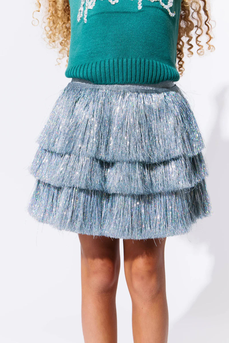 Tween Silver Shimmer Tinsel Party Skirt