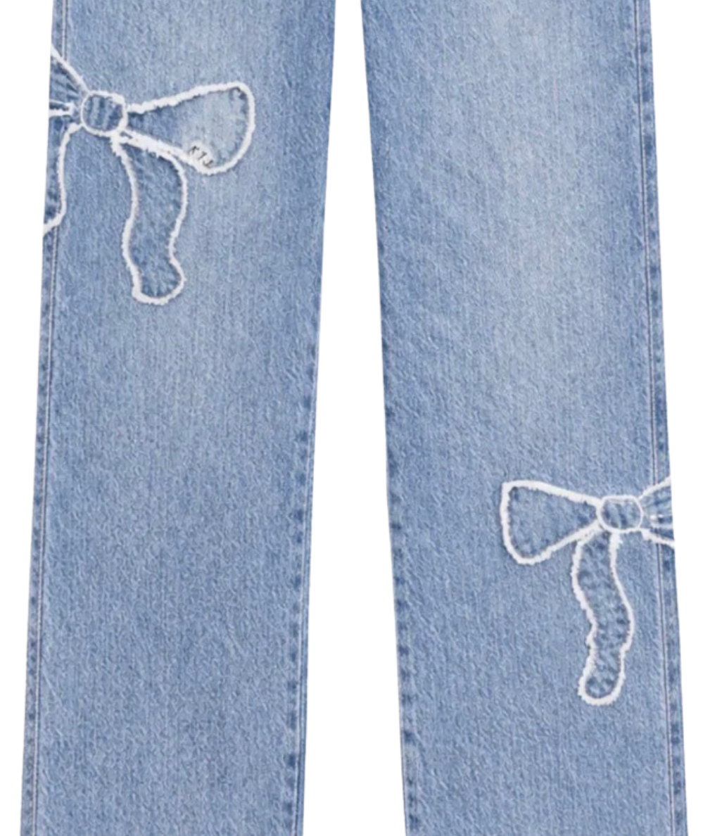 Tween Distressed Bow Appliqué Jean