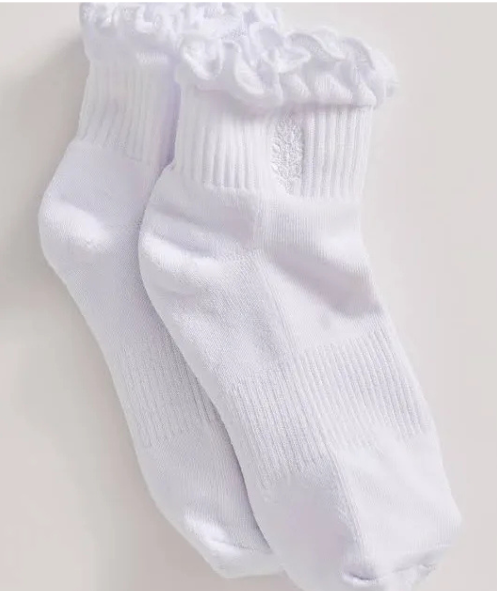 Free People Movement ribbed ankle socks with delicate ruffle-edge detailing and a seamed toe.