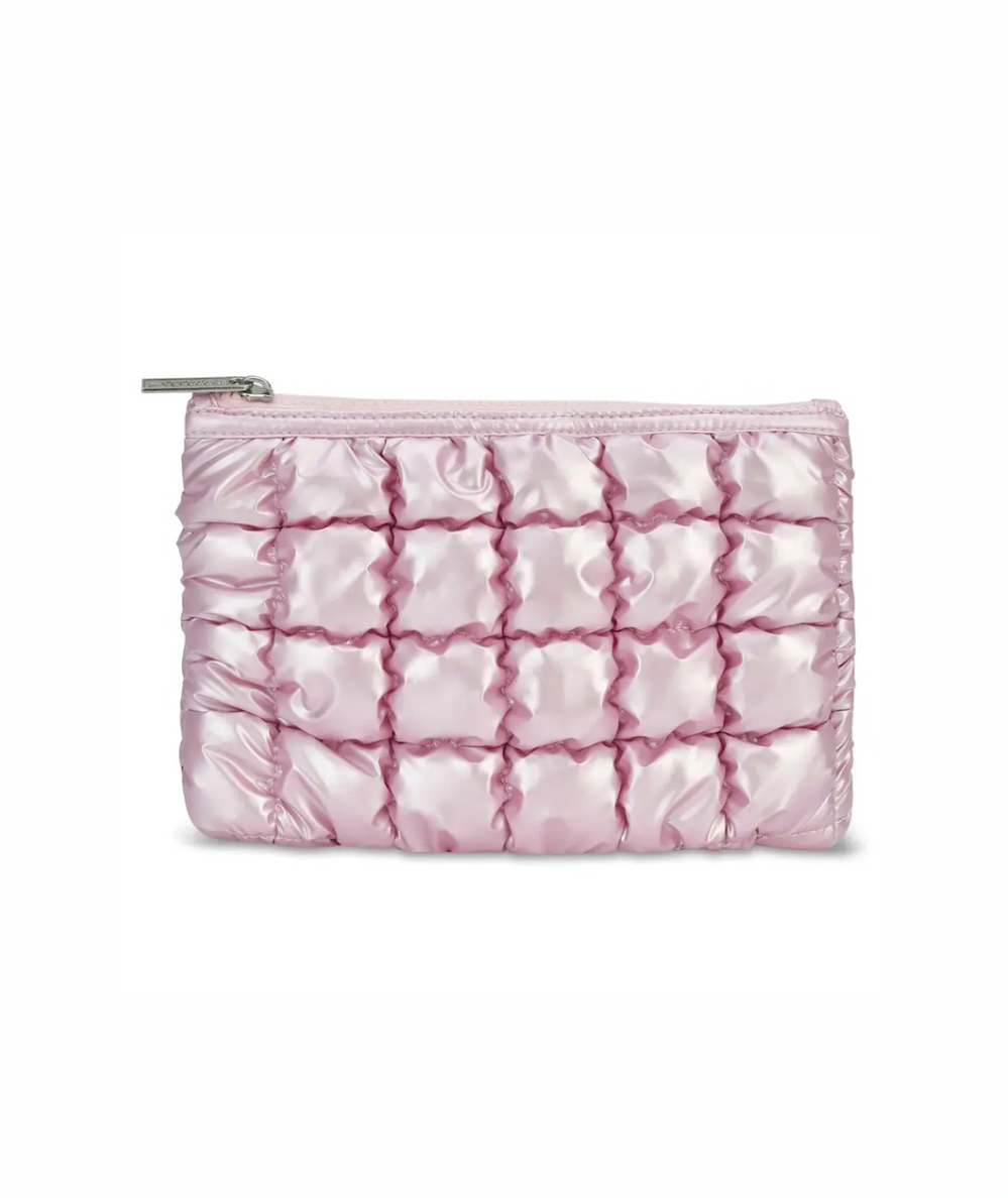 Iscream Icy Rose pink quilted puffer zip pouch.
