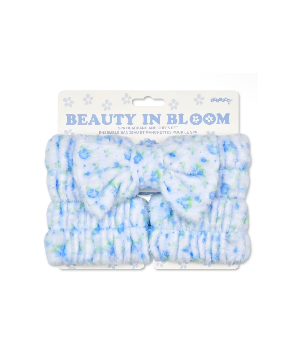 Iscream Blue Ditsy Floral Spa Set with bow headband and two matching wrist cuffs