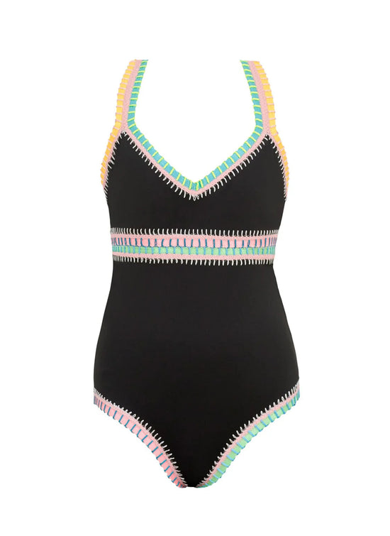 Black Embroidered One Piece