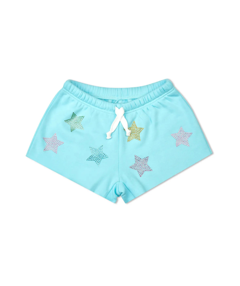 Iscream Tween Sparkling Stars Sweat Shorts with an allover star print and fabric-covered drawstring waistband.