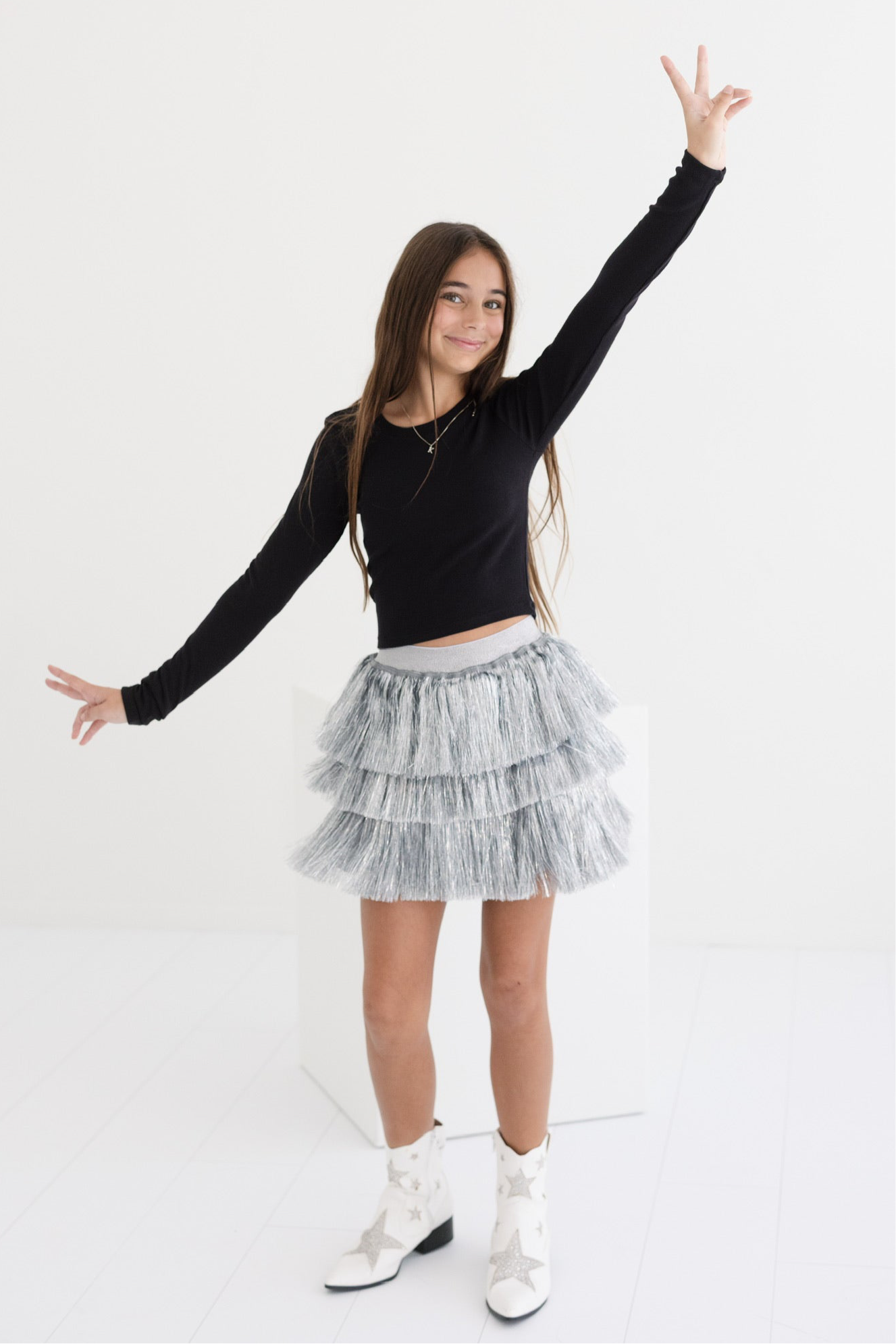 Tween Silver Shimmer Tinsel Party Skirt