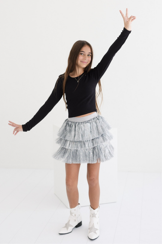 Tween Silver Shimmer Tinsel Party Skirt