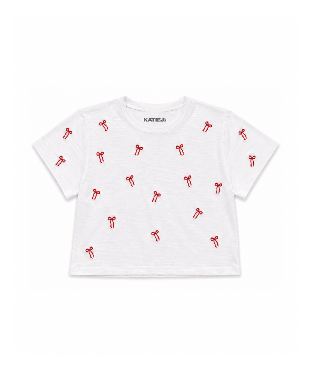 KatieJ NYC Tween Fearless Tee With Embroidered Red Bows