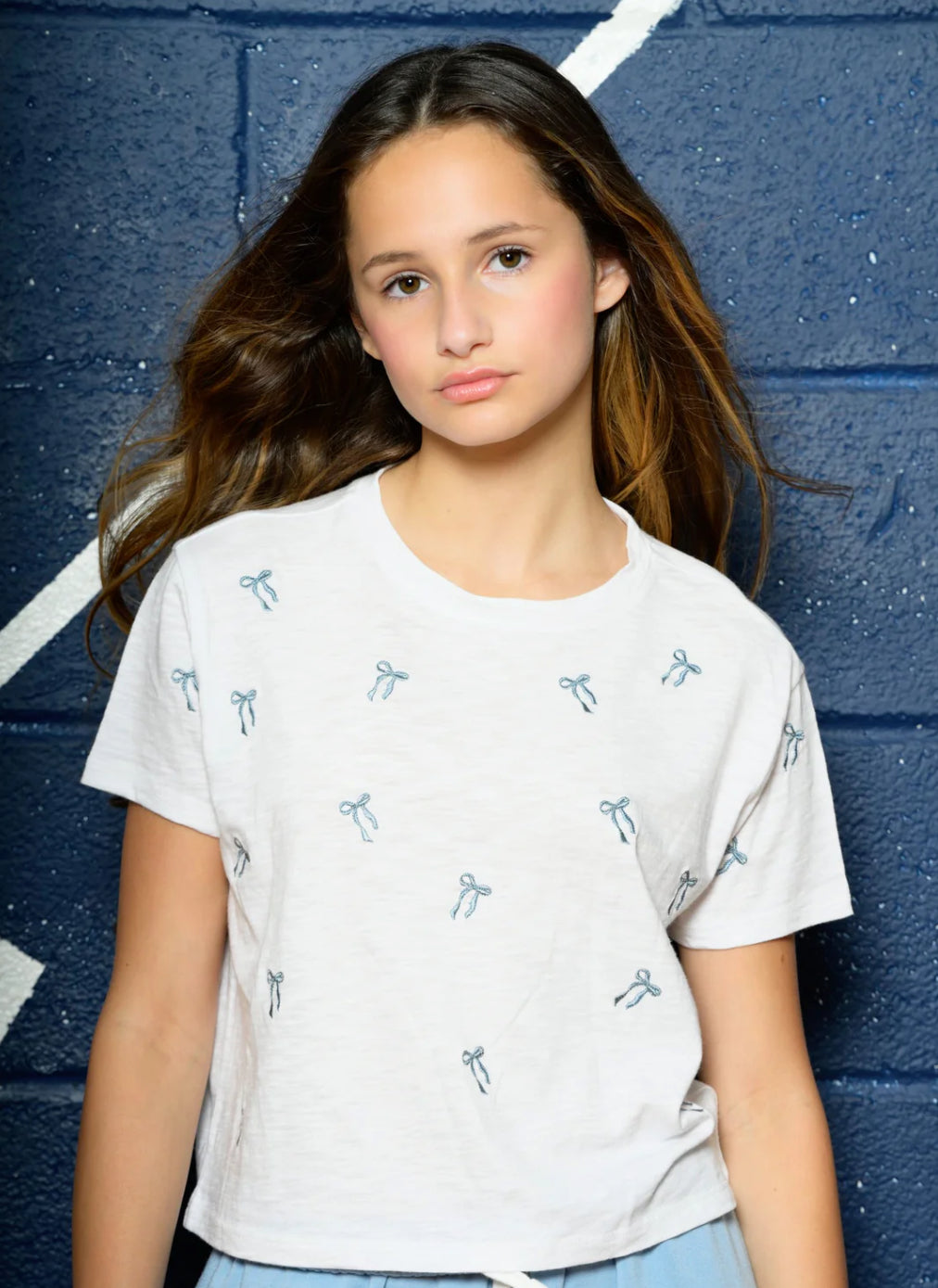 Tween Fearless Embroidered Bow Tee
