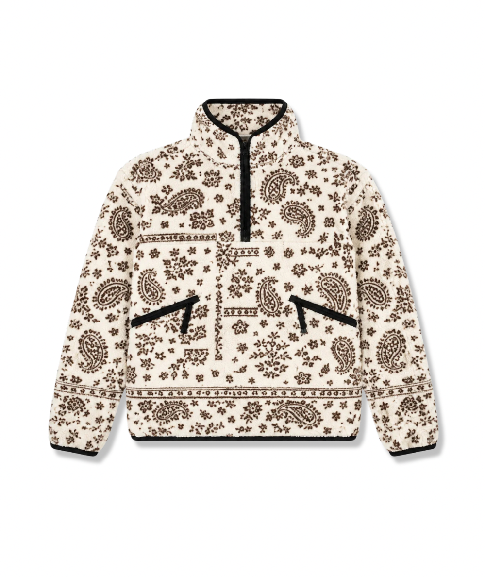 KatieJ NYC Tween Milly sherpa jacket with allover paisley print and a quarter-zip mock neckline.