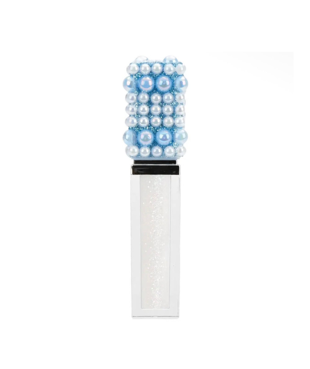 Iscream Pretty Pearls clear high-shine lip gloss with blue and white pearl-beaded handle