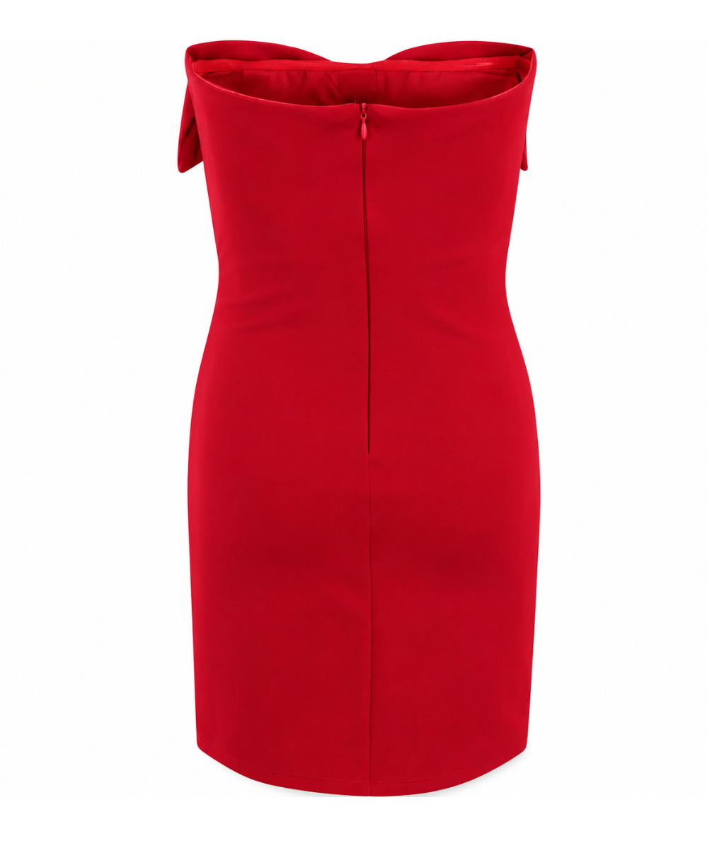Back view of the Gold Rush NYC Tween Teddie Bow Dress in Red with a center zipper and fitted silhouette.