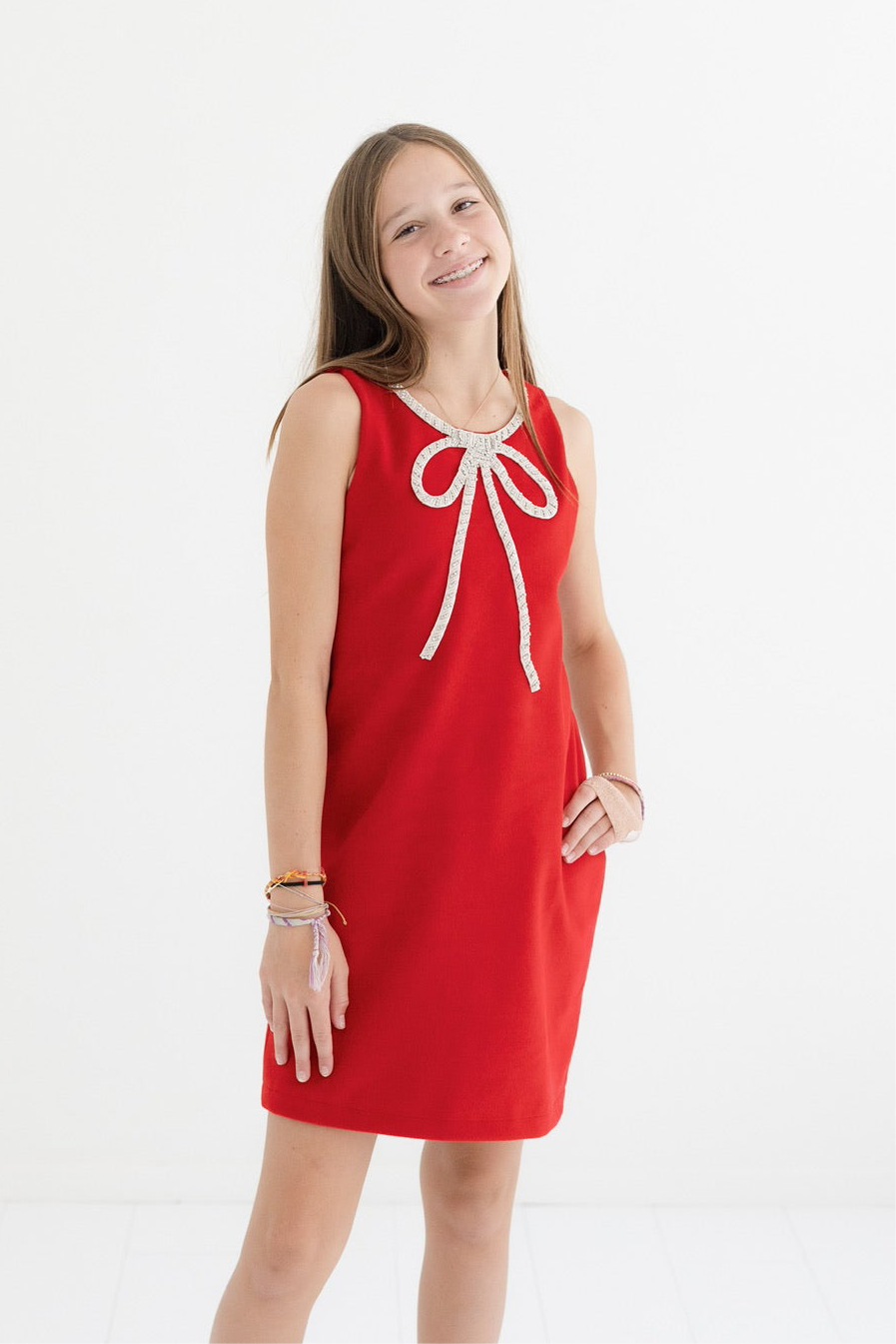Tween Red Velvet Bow Princess Dress