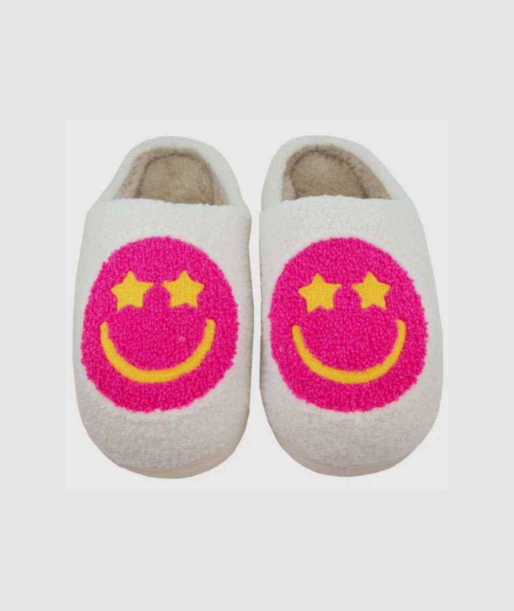 Hot Pink Star Happy Face Slippers