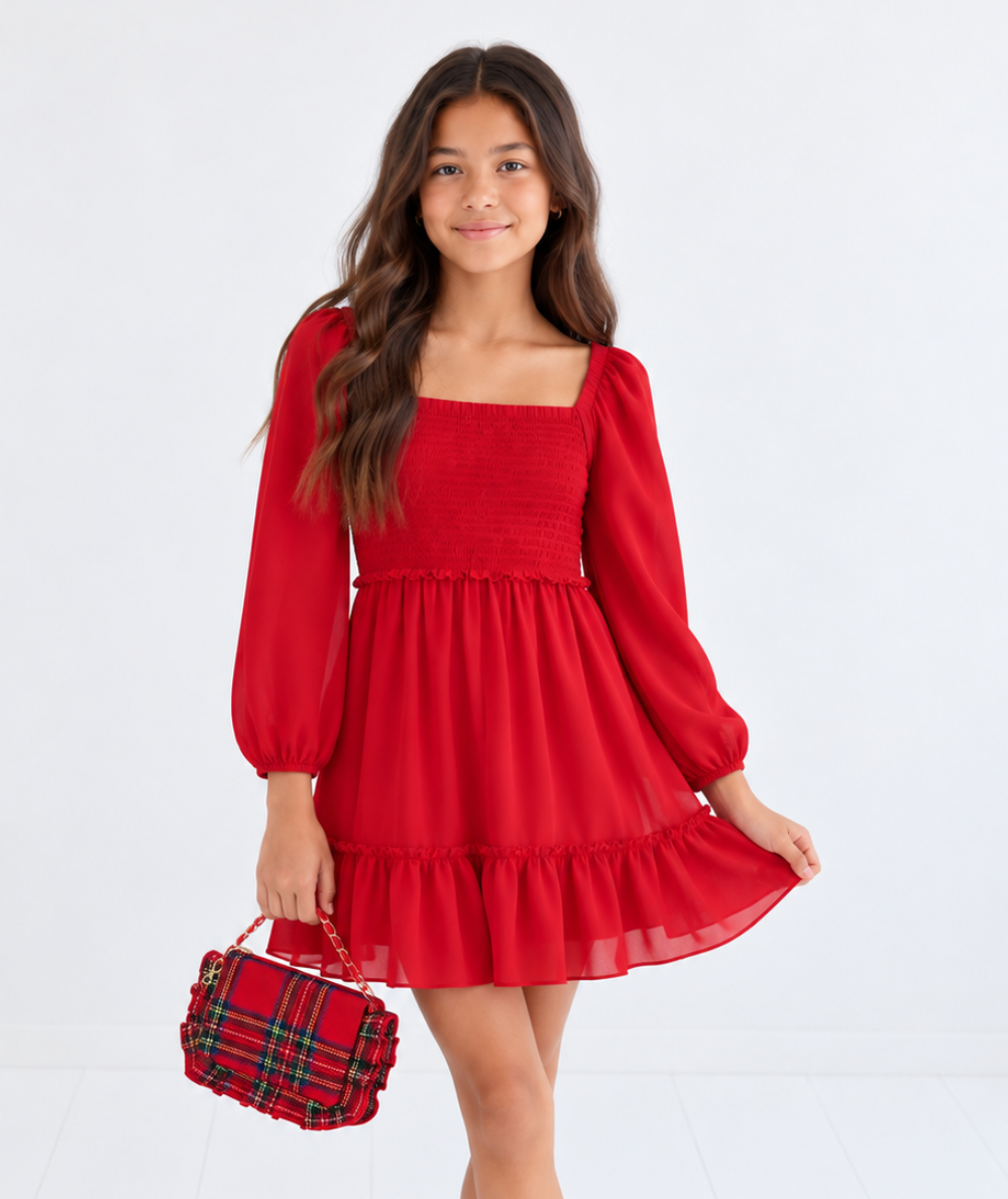 Tween Molly Long Sleeve Silky Georgette Dress
