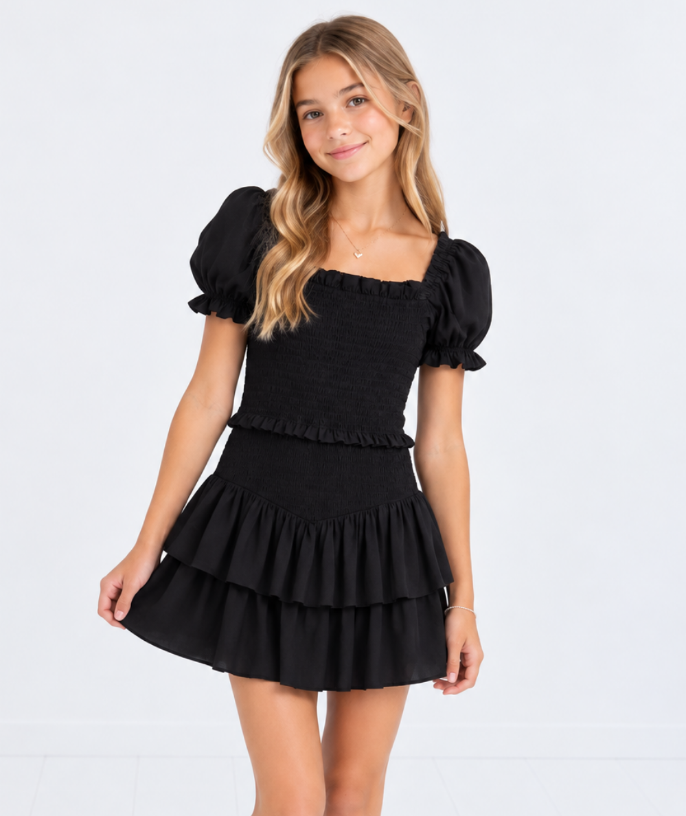 Tween Lainey Solid Dress in Black