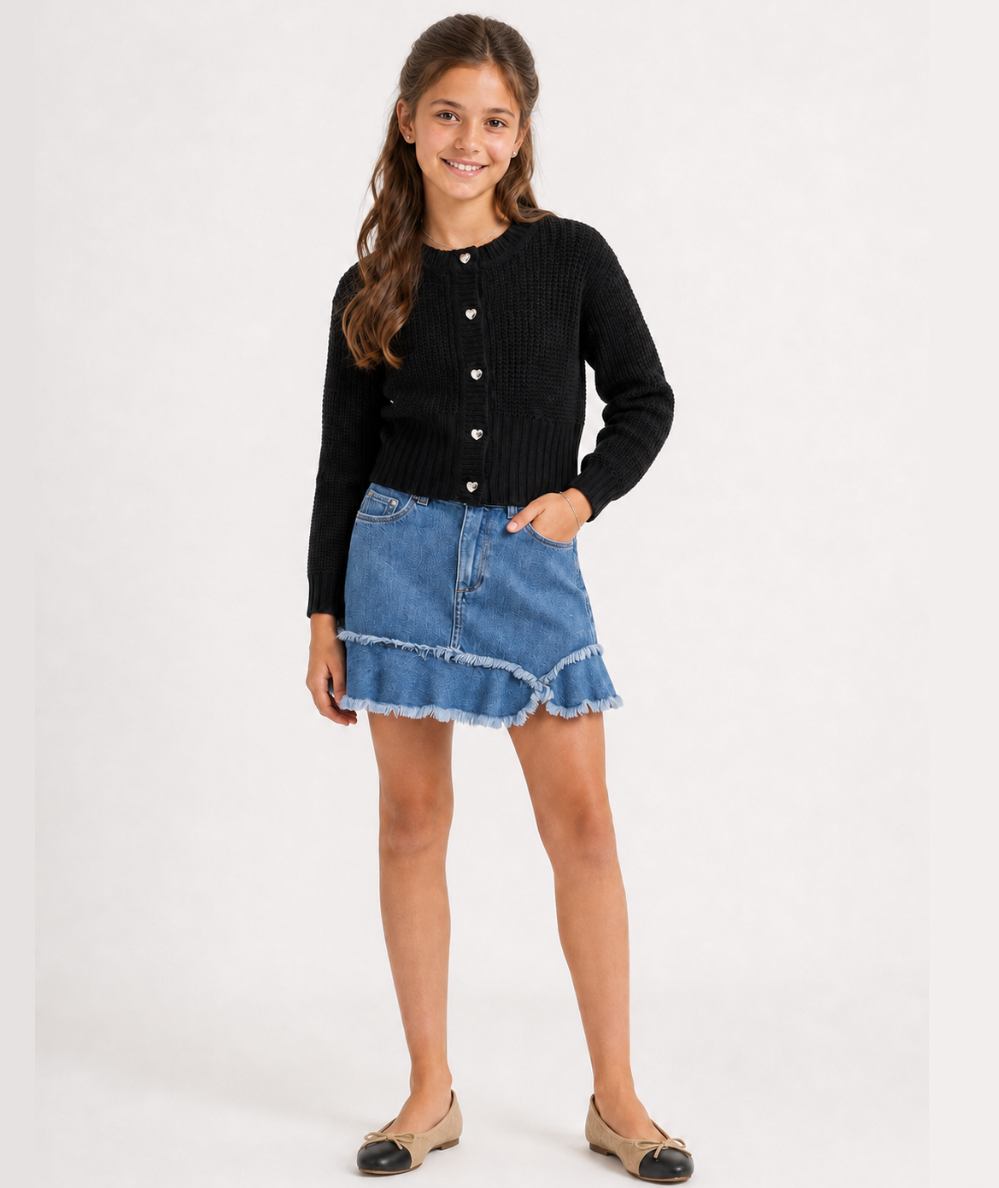 Tween Heart Shaped Button Cardigan