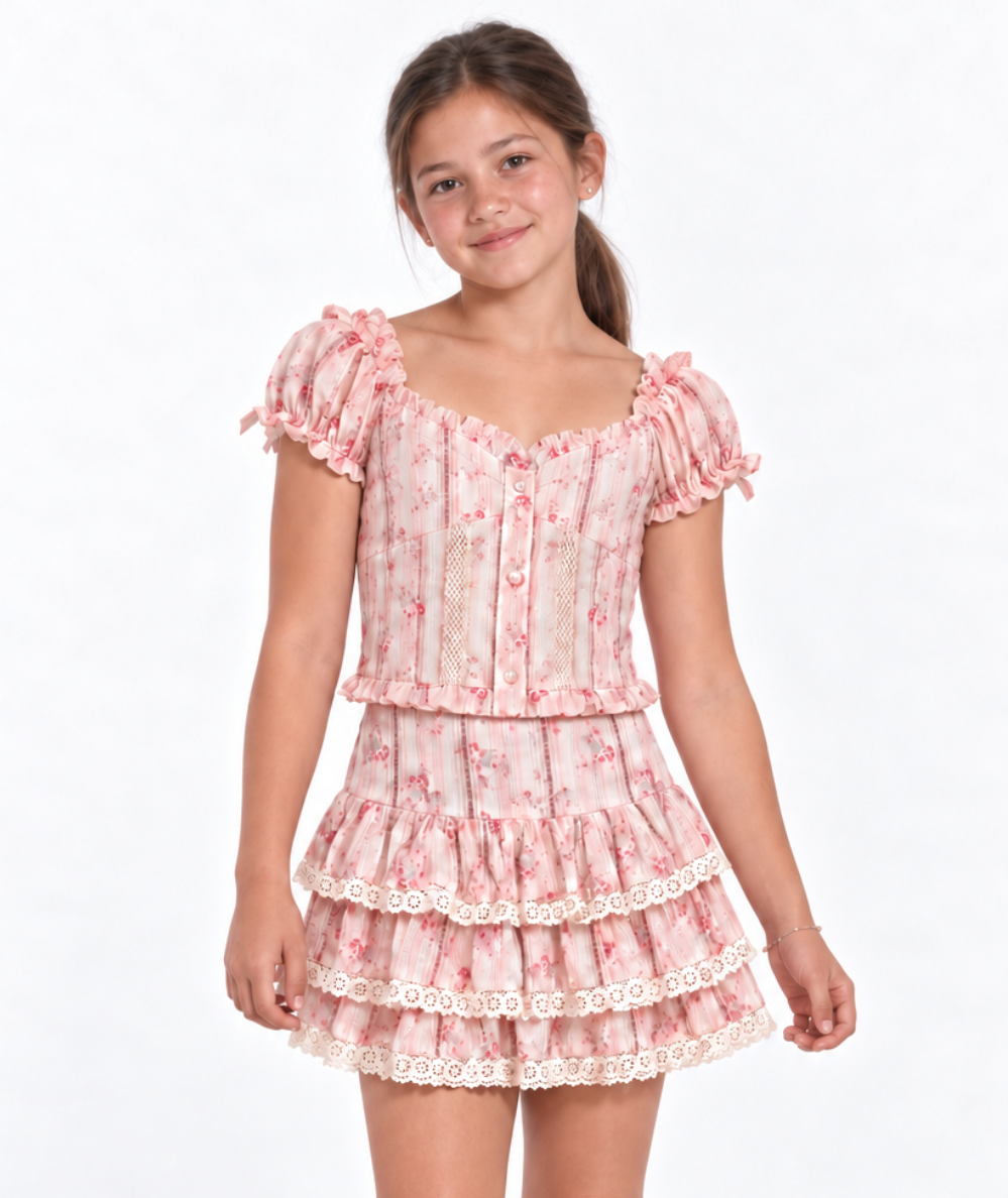 Tween Daphne Sweetheart Boho Floral Top