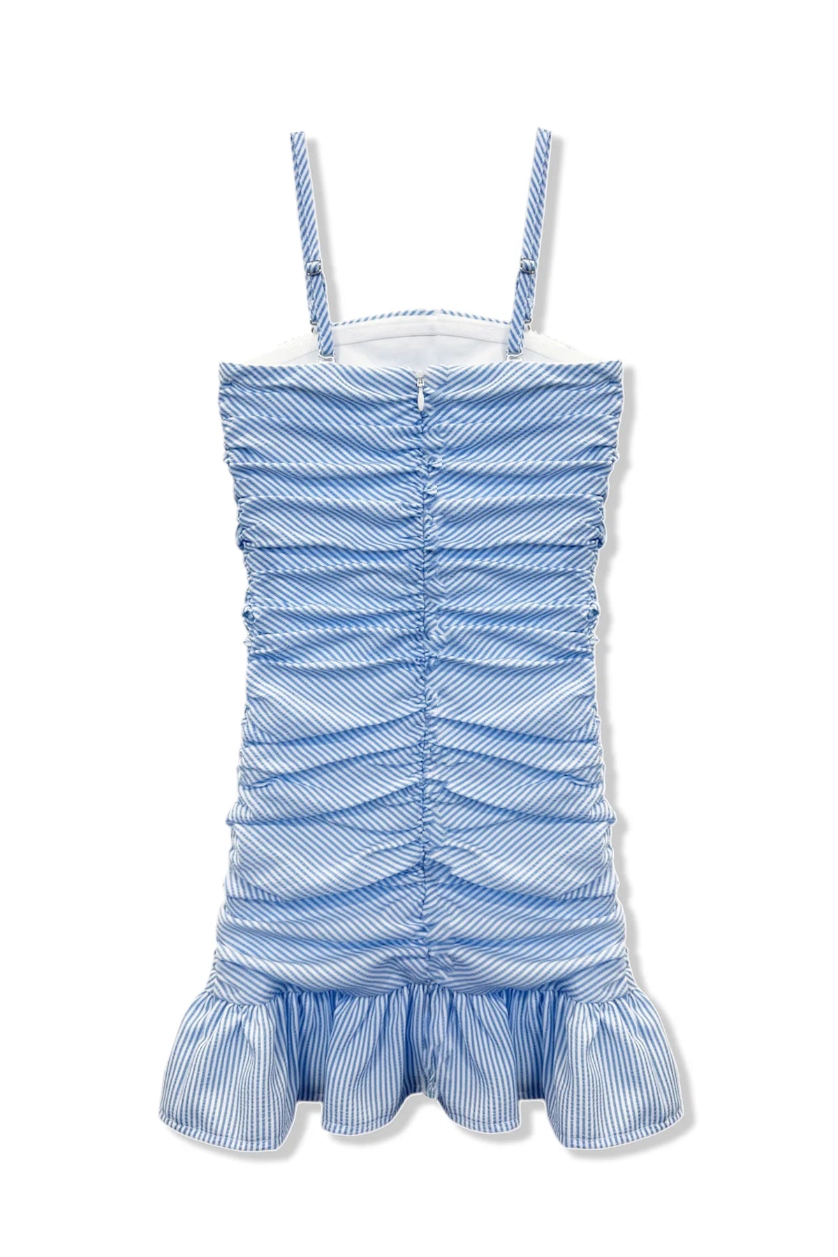 Indigo Striped Ruffle Dress