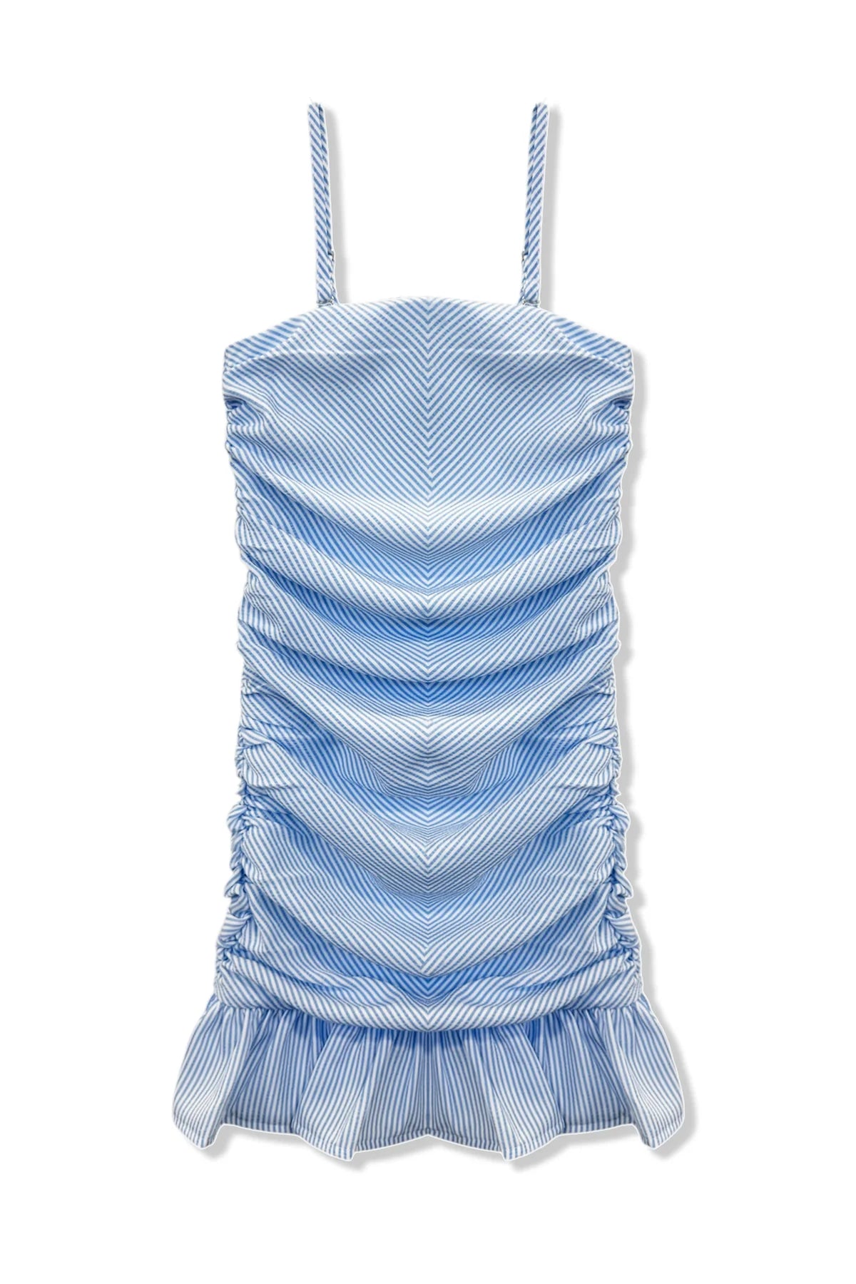 Indigo Striped Ruffle Dress