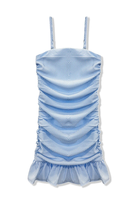 Indigo Striped Ruffle Dress