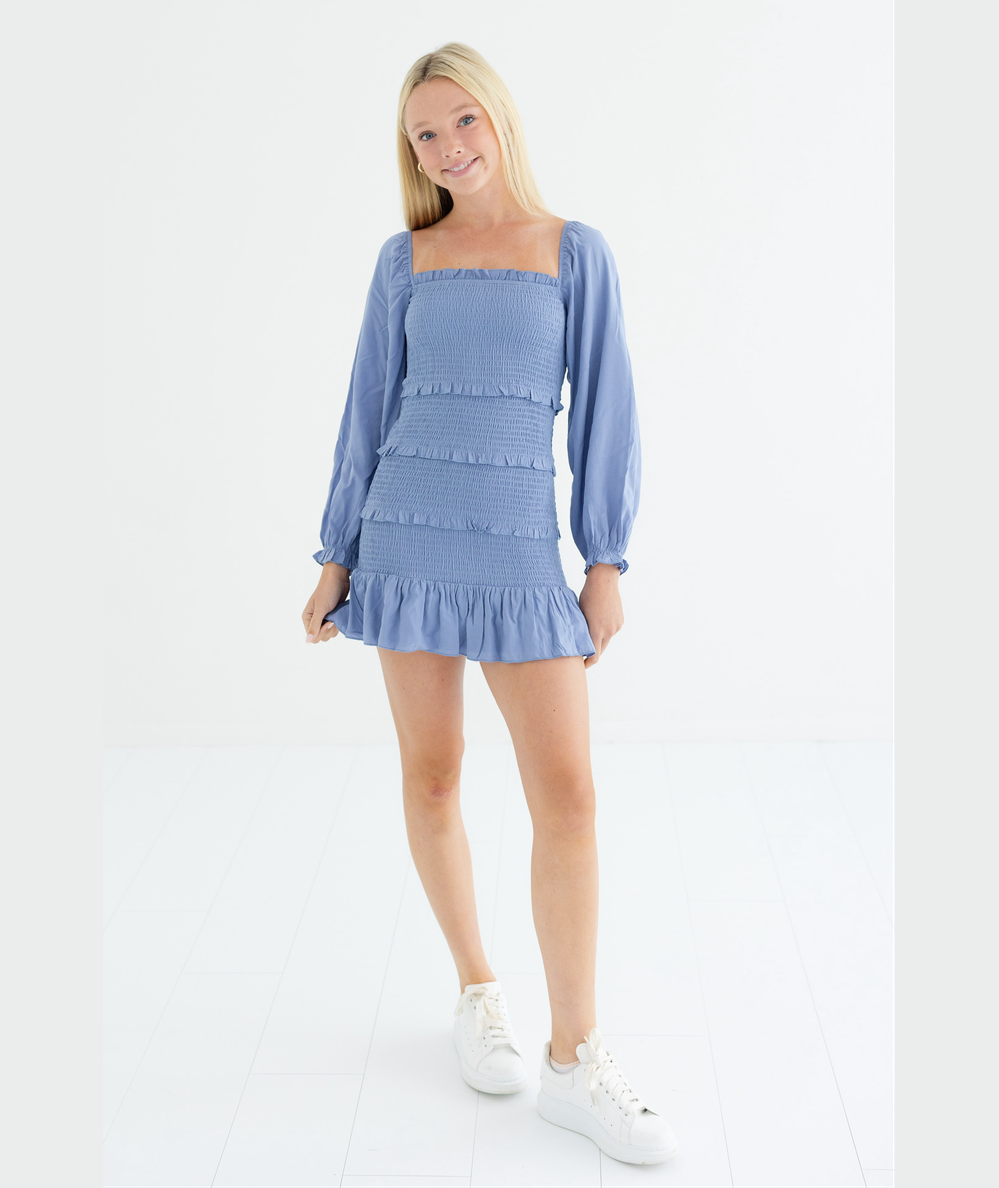 Laila Long Sleeve Solid Dress Jr