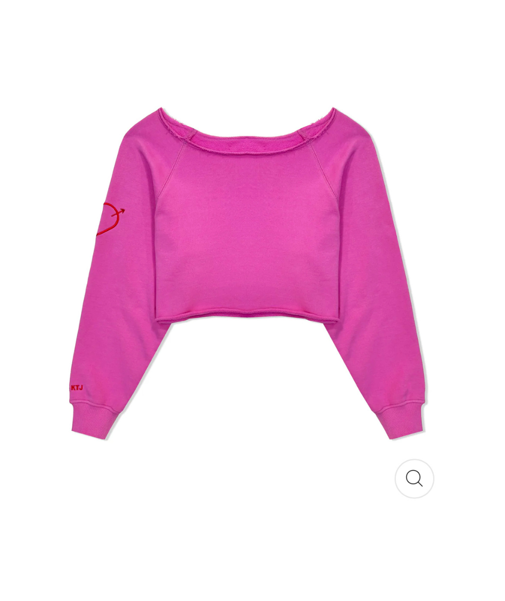 Shane Off-Shoulder Crop Heart Sweatshirt