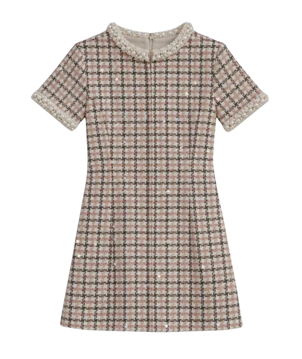 Tween Emmy Lou Cap Sleeve Sequin Bouclé Dress with Pearl Trim