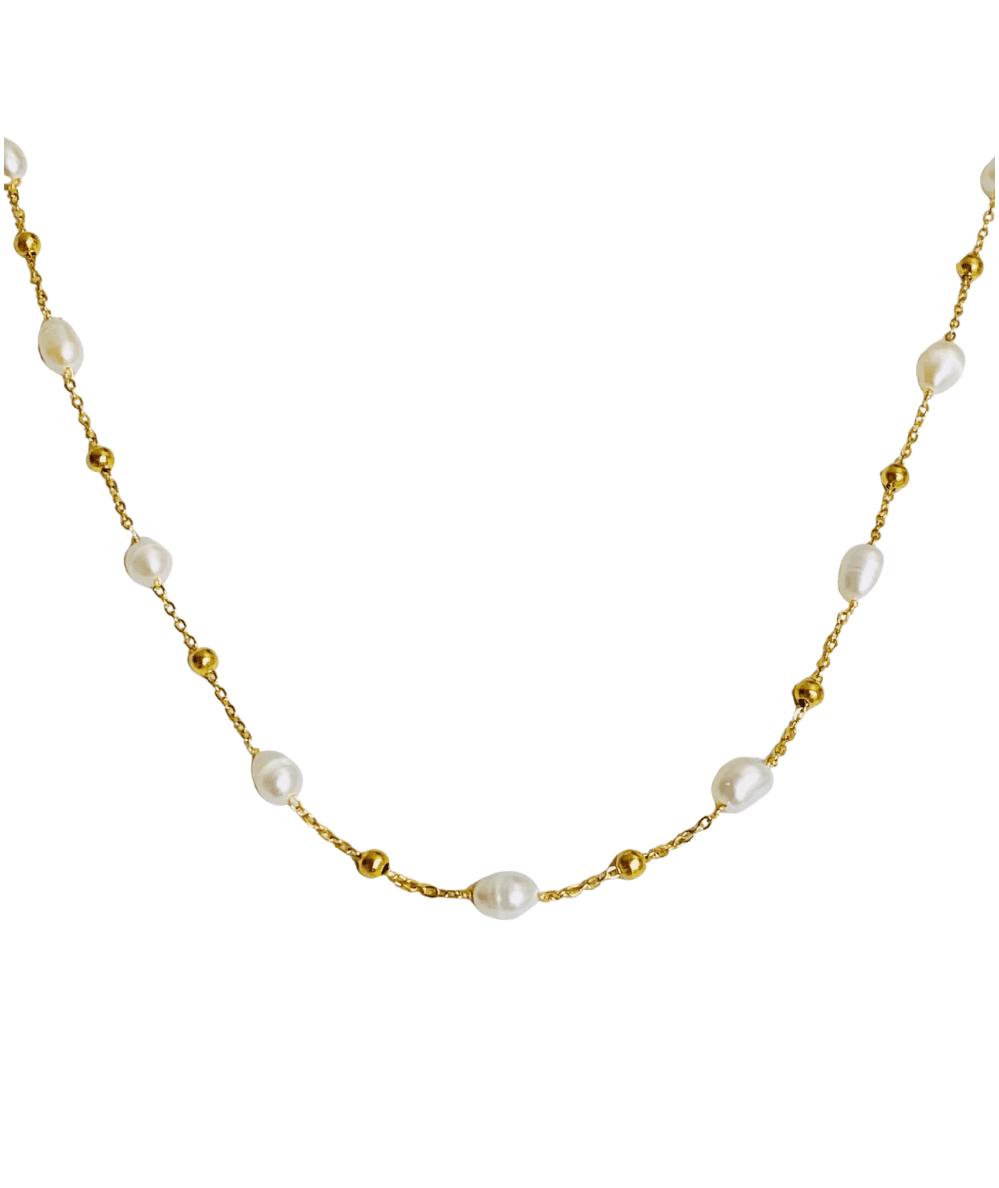 Ellison + Young Ashley Freshwater Pearl Necklace with gold-plated ball chains - CAKEWISH