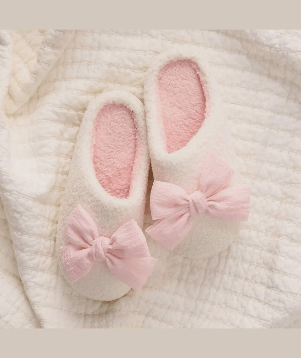 Bow detail on The Darling Effect Betty Bow Blush Slippers - CAKEWISH