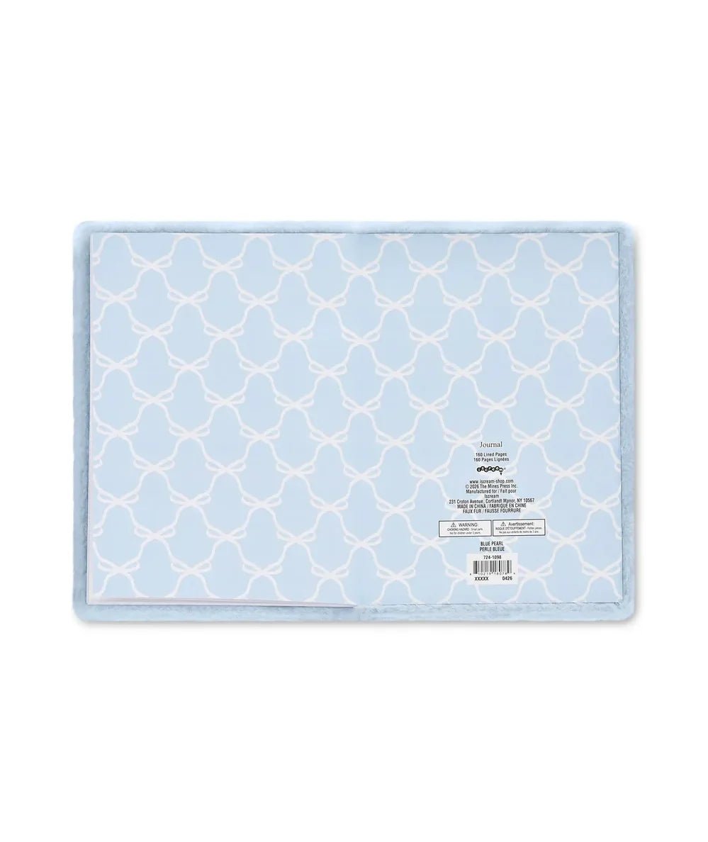Blue Pearl Bow Fuzzy Journal from Iscream, made with faux pearl accents - CAKEWISH.