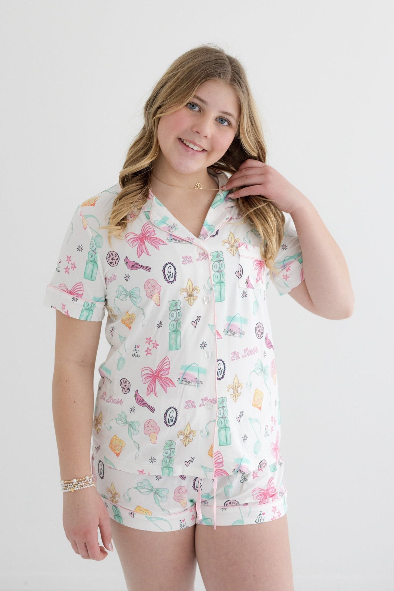Cakewish x KatieJ NYC Short Sleeve Saint Louis Themed Two - Piece Pajama Set - CAKEWISH