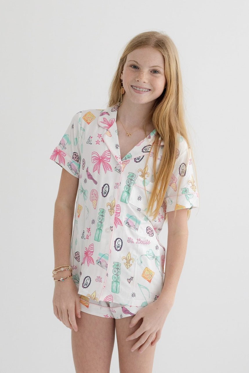 Cakewish x KatieJ NYC Short Sleeve Saint Louis Themed Two - Piece Pajama Set - CAKEWISH